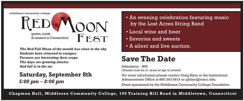 The Red Moon Fest Will Be Held On September 8th To Benefit Middlesex Community College Foundation